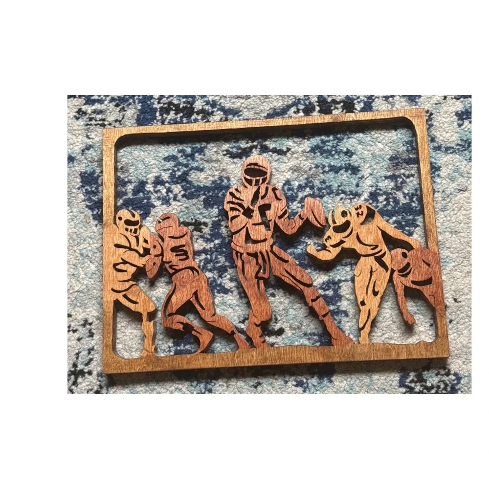 Handmade Laser‎ Cut Football Players Wooden Wall Art Plaque Sports Decor 10x8